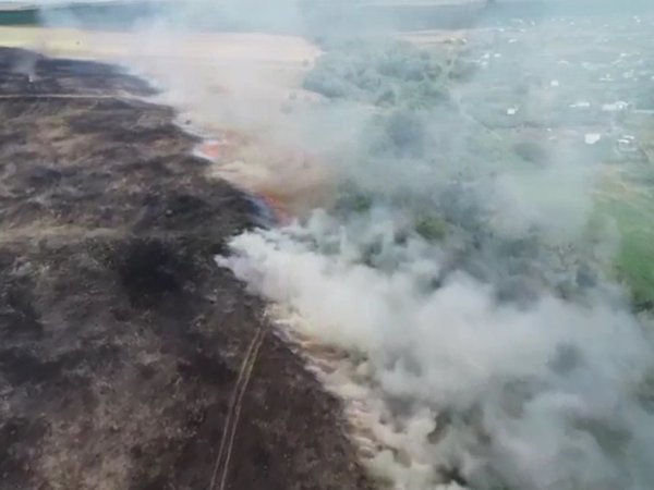 В районе посёлка Ленина под Оренбургом тушат крупный пожар