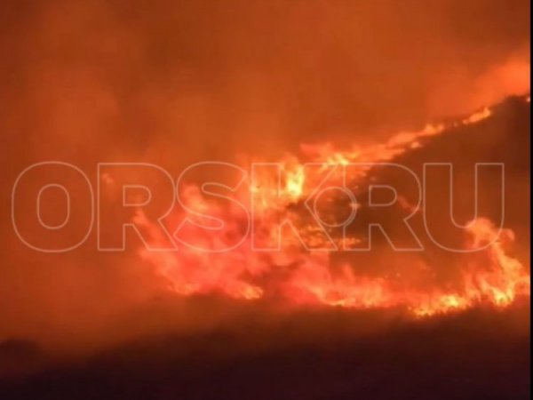 Большой пожар в горах под Медногорском тушат 60 человек. Видео