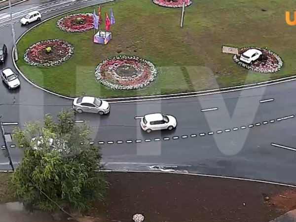 Видео: в Оренбурге легковушка от удара вылетела в клумбу