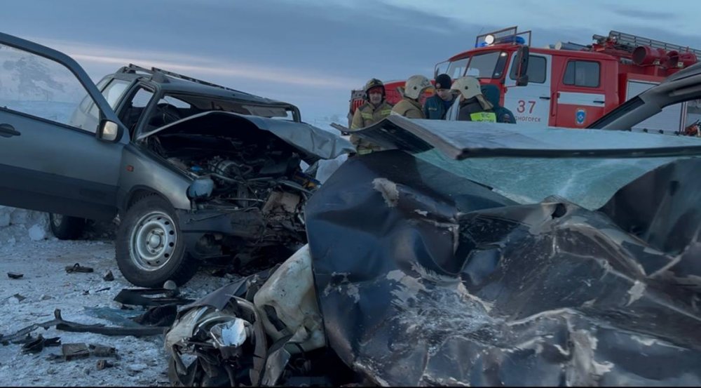 Два водителя погибли в результате столкновения на трассе Оренбург - Орск возле станции Сары; фото: УМВД по Оренбургской области 