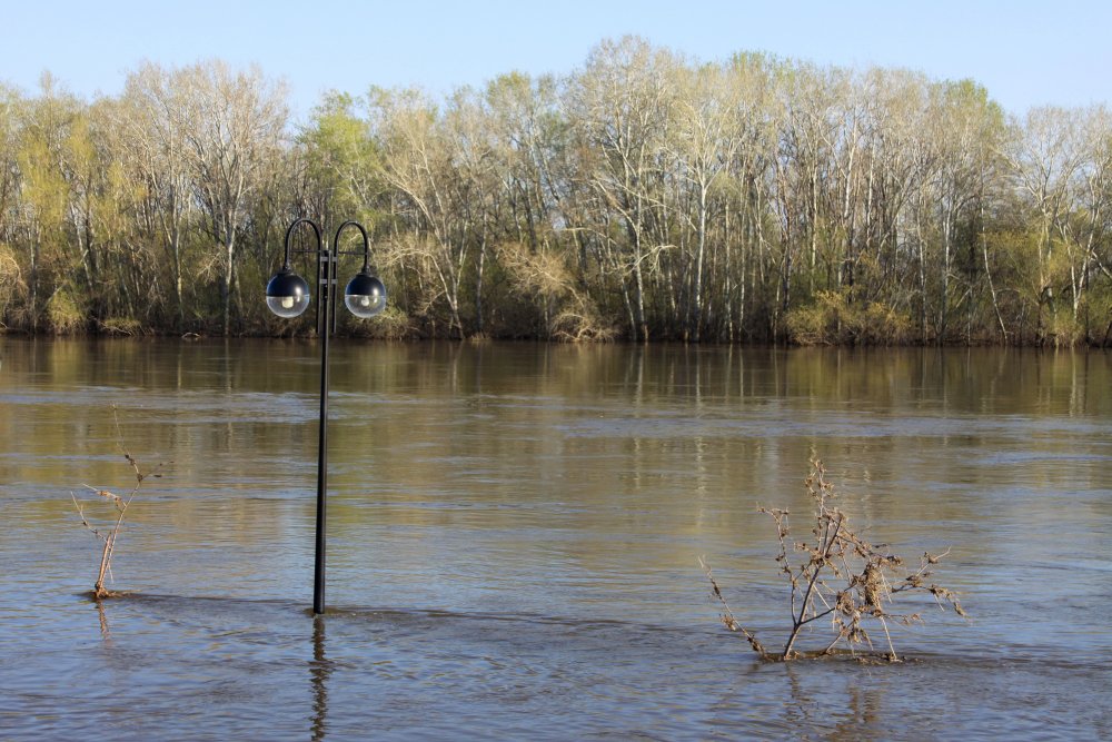 Оренбургская набережная, залитая водой, во время наводнения 2024 года. Фото 1743.ru