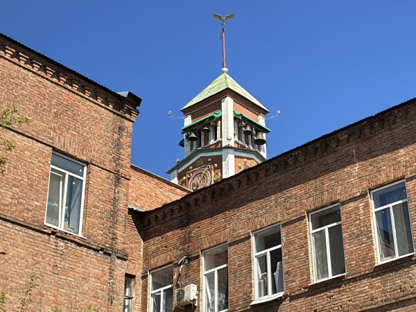 Башня с курантами в Оренбурге с непривычного ракурса. Фото 1743.ru