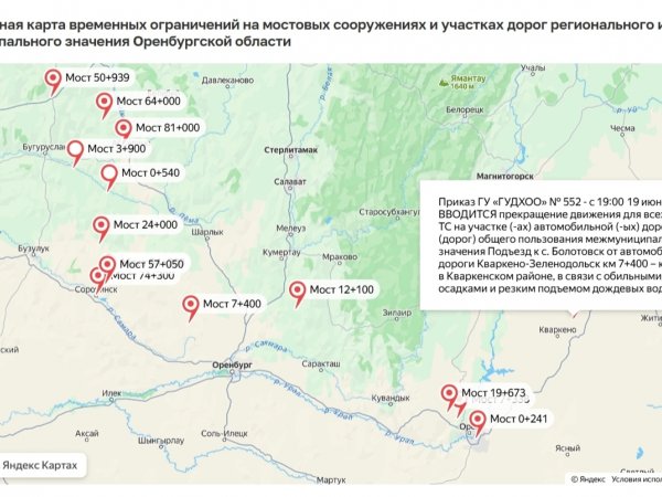3 моста и 4 дороги в Оренбуржье перекрыты в связи с подтоплением