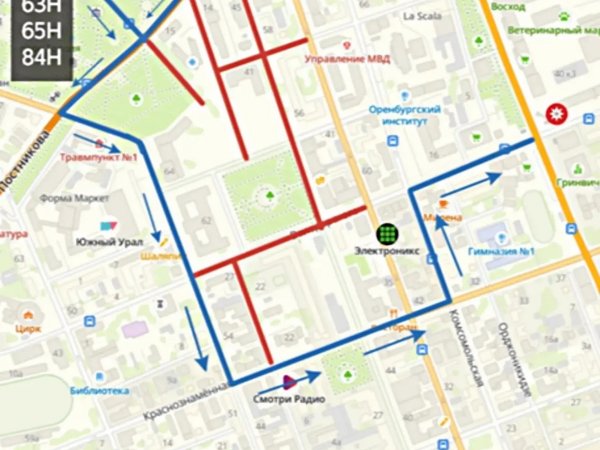 Схема движения общественного транспорта в центре города 27 июня