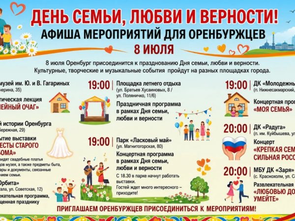Оренбуржцев приглашают отпраздновать День семьи, любви и верности (0+)