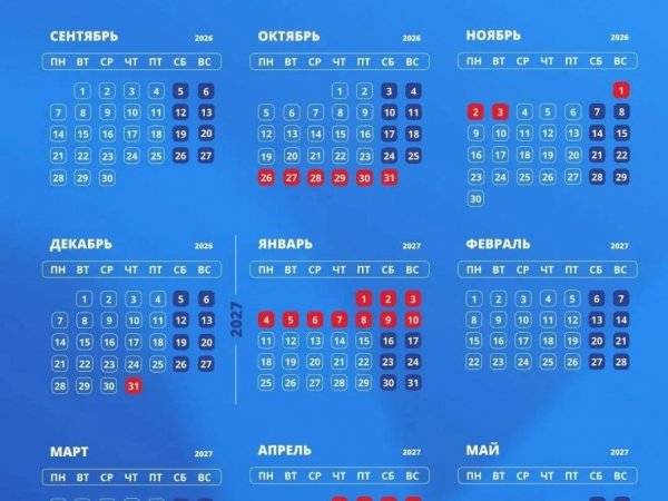 Стали известны рекомендованные даты каникул на 2026–2027 учебный год